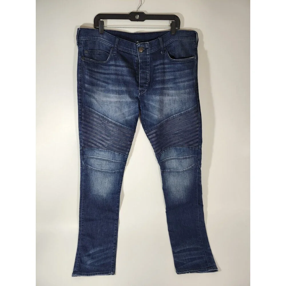 True Religion Striped Jeans Men's 38/32 Rocco Relaxed Skinny 112790 Motorcycle
